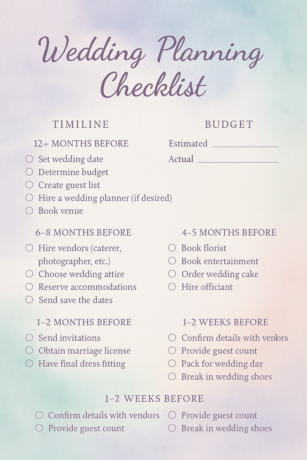 Wedding Checklist